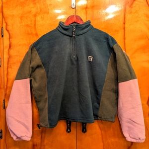 Lucy & Yak Blake Fleece 1/4 zip pullover teal green pink color block size XL